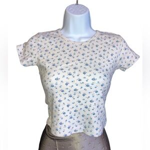 Brandy Melville White Floral Baby Tee Size XS